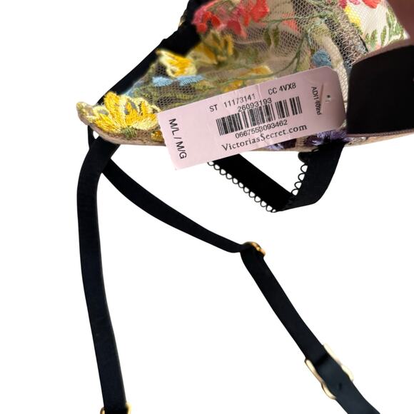 Victoria’s Secret Floral Embroidered Mesh Garter Belt Multicolor Lace Size M NWT - Picture 4 of 7